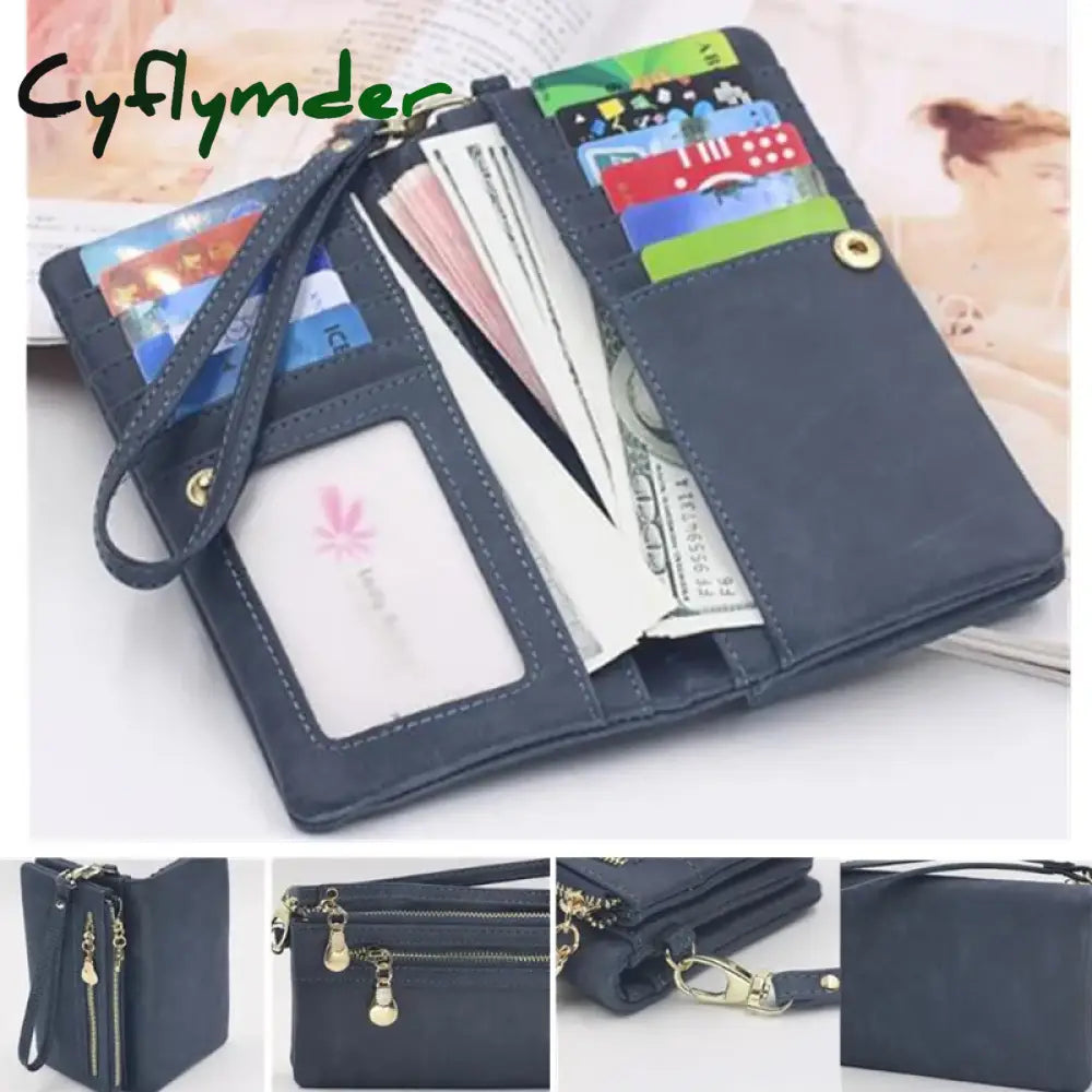 Cyflymder New Vintage Frosted Double Zipper Long Wallet Large Capacity Women Folding Mobile Bag Women Wallet