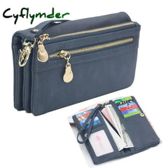 Cyflymder New Vintage Frosted Double Zipper Long Wallet Large Capacity Women Folding Mobile Bag Women Wallet