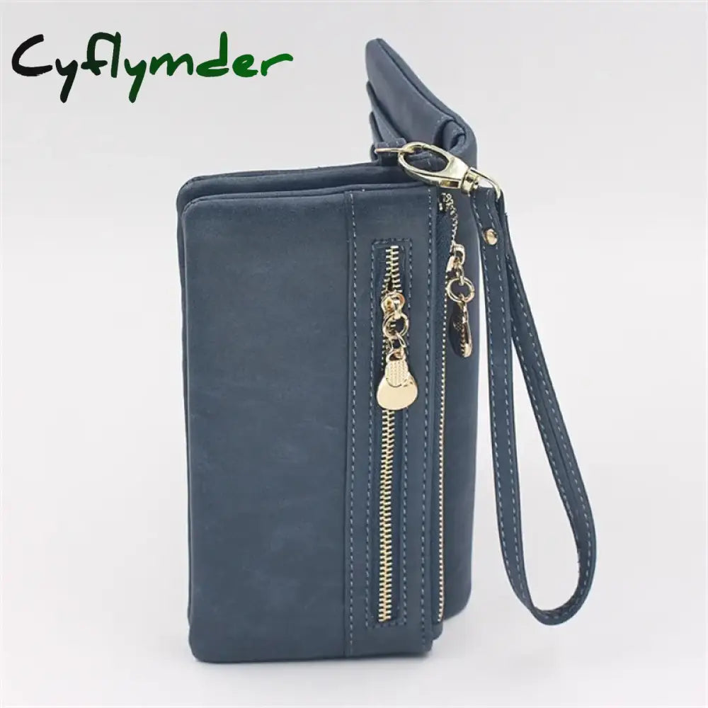 Cyflymder New Vintage Frosted Double Zipper Long Wallet Large Capacity Women Folding Mobile Bag Women Wallet