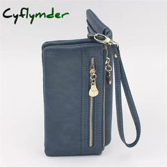 Cyflymder New Vintage Frosted Double Zipper Long Wallet Large Capacity Women Folding Mobile Bag Women Wallet