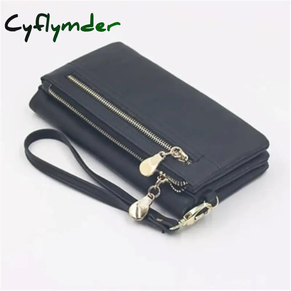 Cyflymder New Vintage Frosted Double Zipper Long Wallet Large Capacity Women Folding Mobile Bag Women Wallet Black