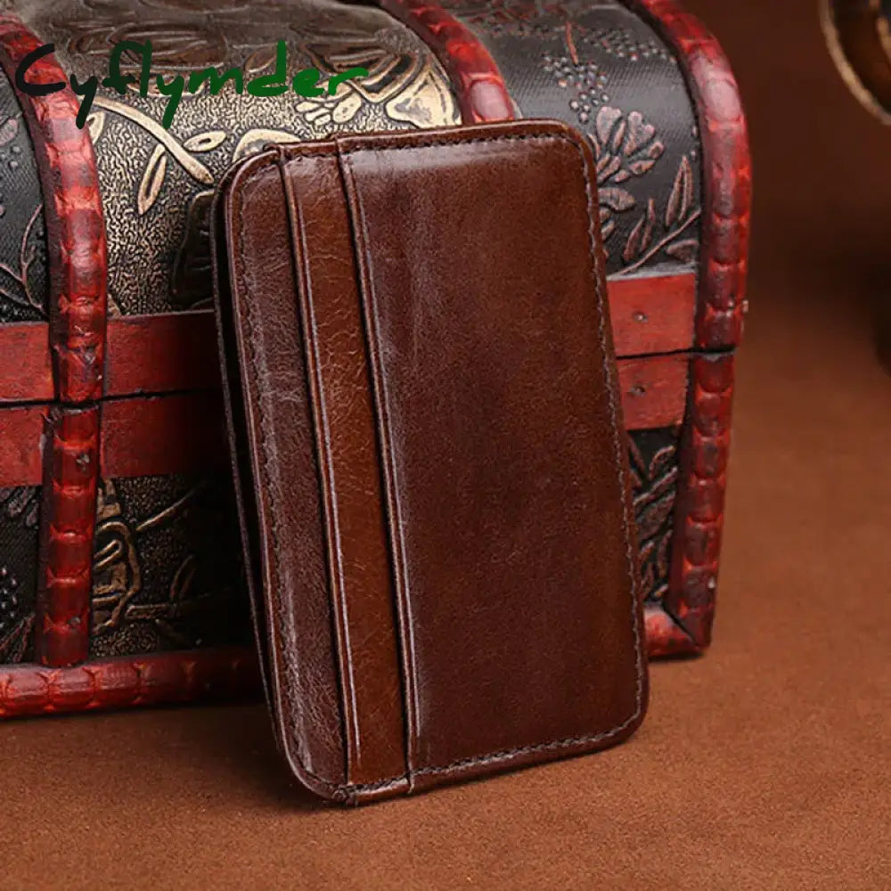 Cyflymder New Vintage Genuine Leather Mini Wallet Men’s Credit Card Holder Slim Clutch Money Bag