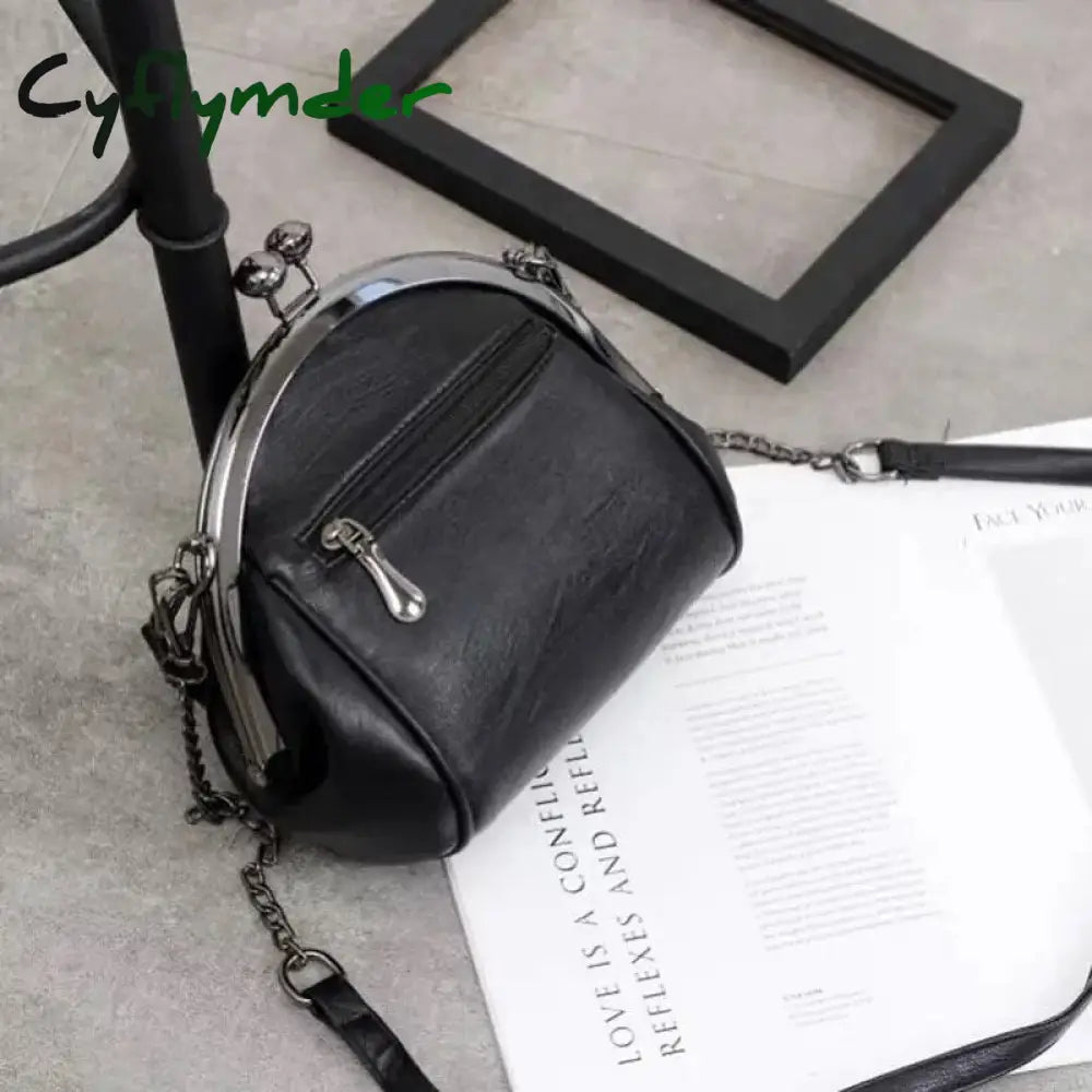 Cyflymder New Vintage Two Straps Shell Lock Bag Chain For Women Shoulder Crossbody Bags Pu Leather