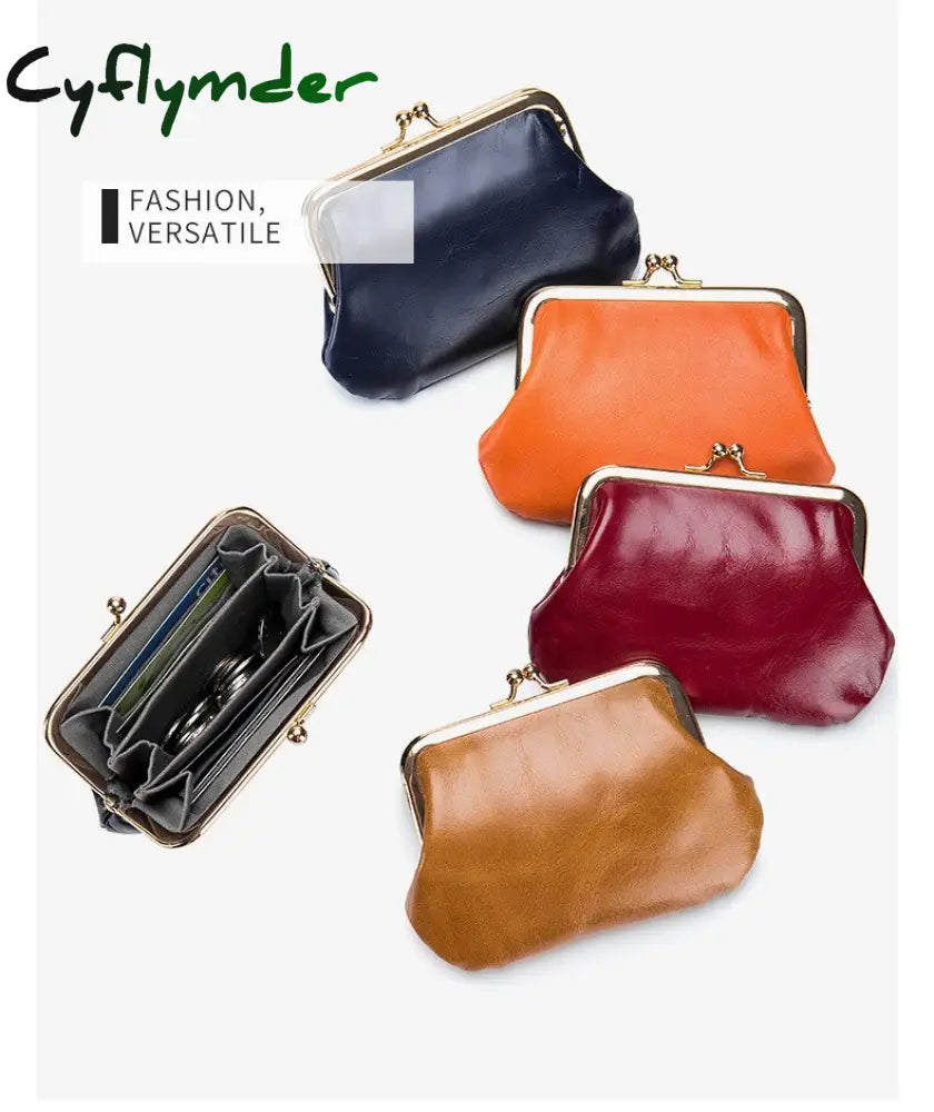 Cyflymder New Vintage Women Cowhide Wallets Female Genuine Leather Purses Portable Large Capacity