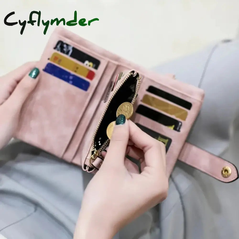 Cyflymder New Wallet Women’s Short Korean Cute Buckle Double Discount Multi Card Change Handbag