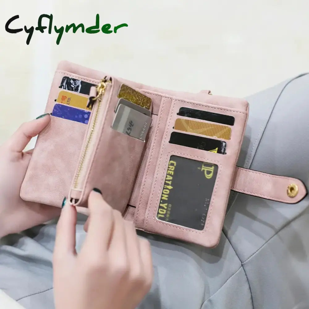 Cyflymder New Wallet Women’s Short Korean Cute Buckle Double Discount Multi Card Change Handbag