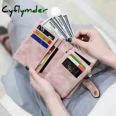 Cyflymder New Wallet Women’s Short Korean Cute Buckle Double Discount Multi Card Change Handbag