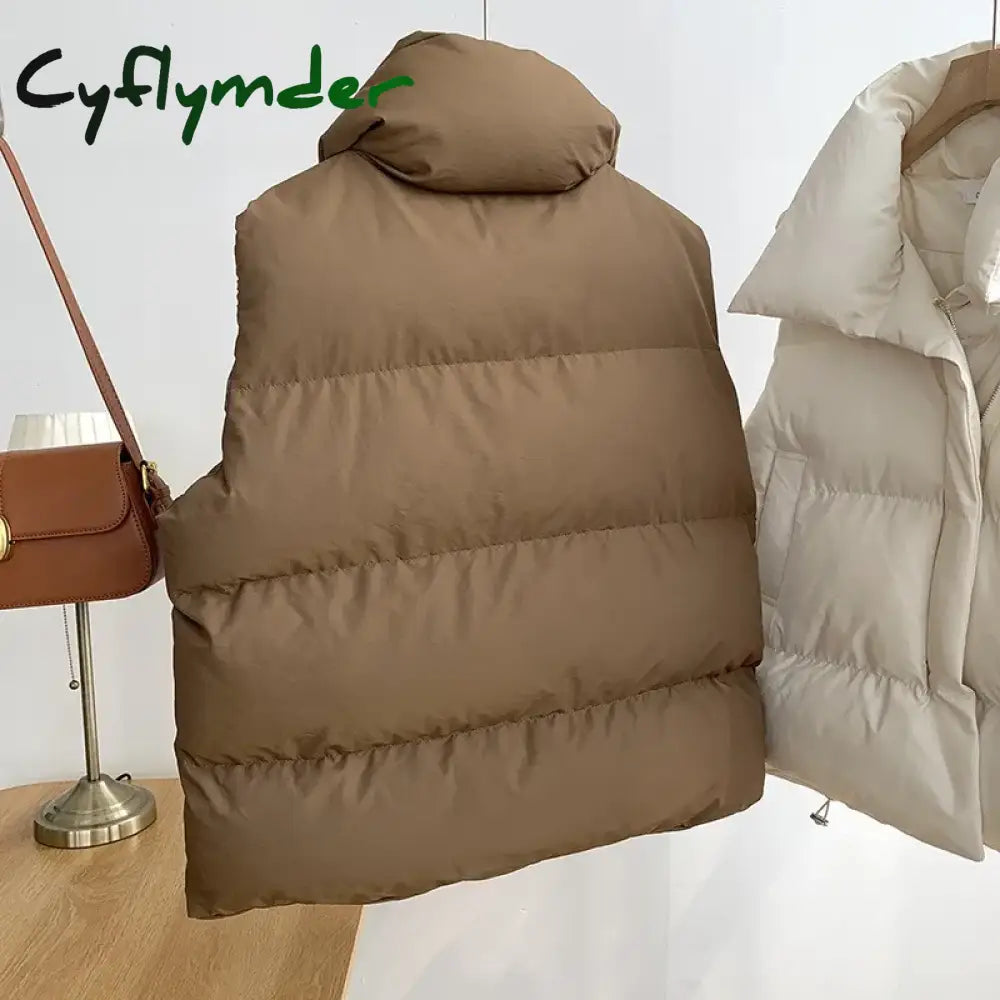 Cyflymder New Warm Autumn Winter Women Short Vest Coat Pockets Casual Fashion Sleeveless Jacket