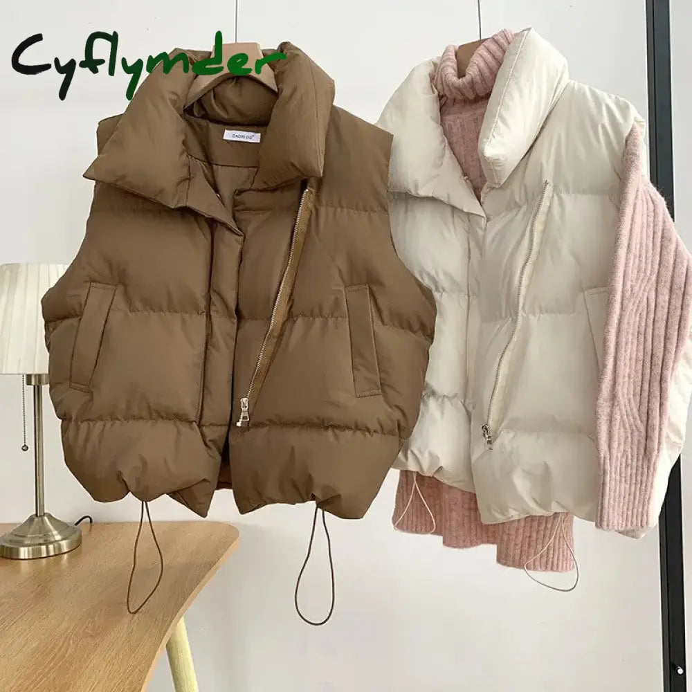 Cyflymder New Warm Autumn Winter Women Short Vest Coat Pockets Casual Fashion Sleeveless Jacket