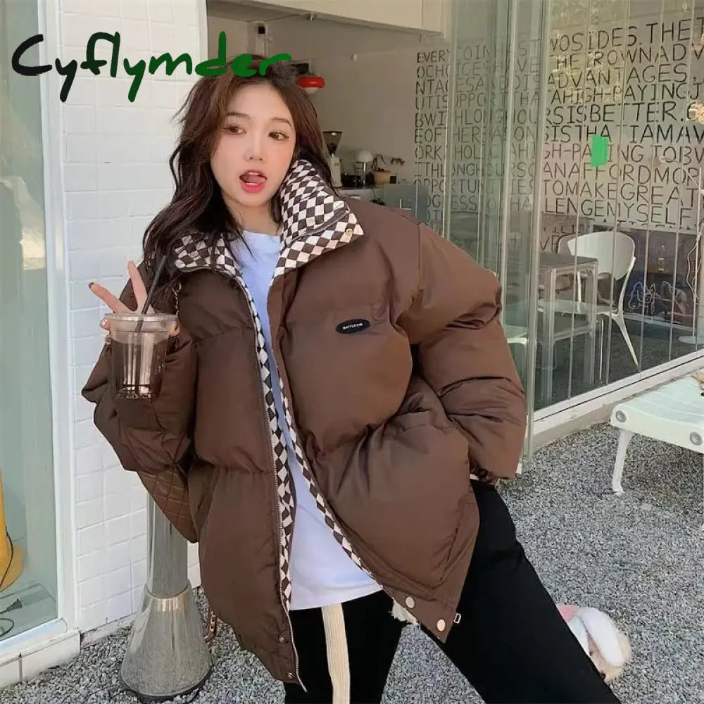 Cyflymder New Winter Down Cotton Jacket Women Zipper Loose Padded Coat Female Solid Thickening Warm