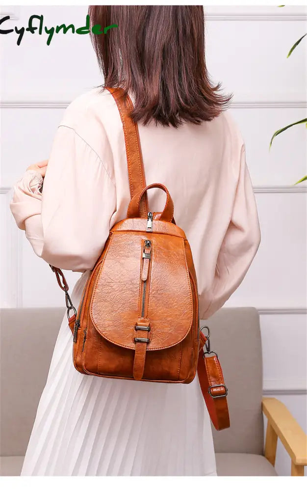 Cyflymder New Women Backpack High Quality Oil Wax Leather Chest Bag Fashion Travel Daily Backbag