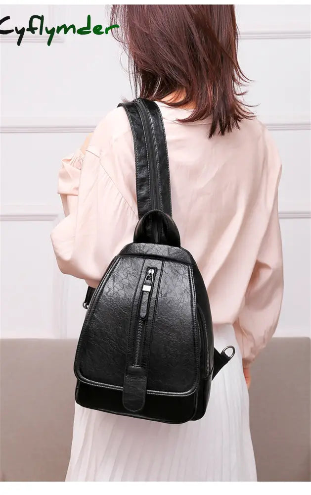 Cyflymder New Women Backpack High Quality Oil Wax Leather Chest Bag Fashion Travel Daily Backbag
