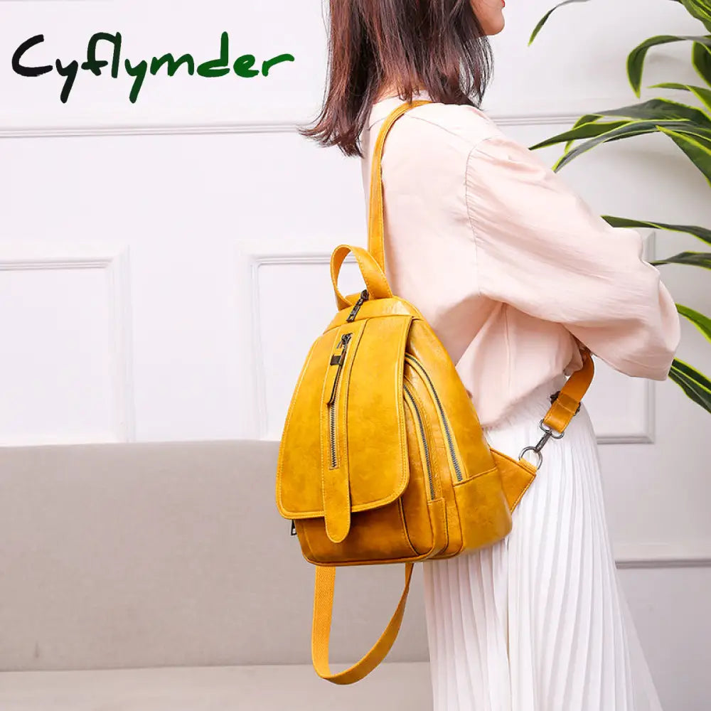 Cyflymder New Women Backpack High Quality Oil Wax Leather Chest Bag Fashion Travel Daily Backbag