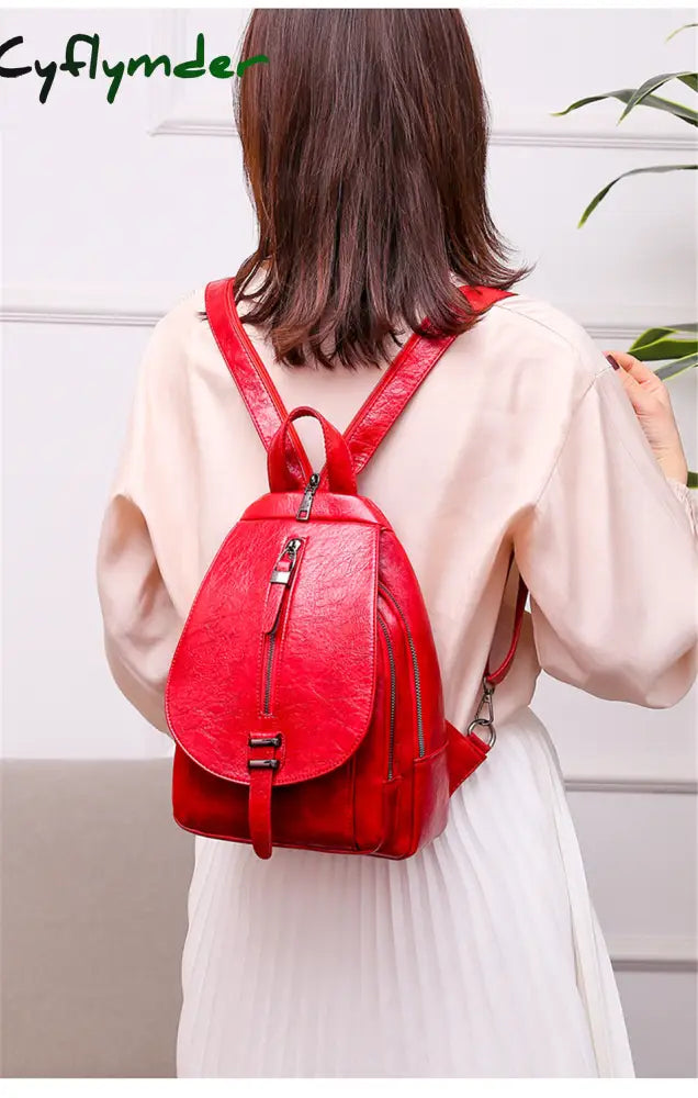 Cyflymder New Women Backpack High Quality Oil Wax Leather Chest Bag Fashion Travel Daily Backbag