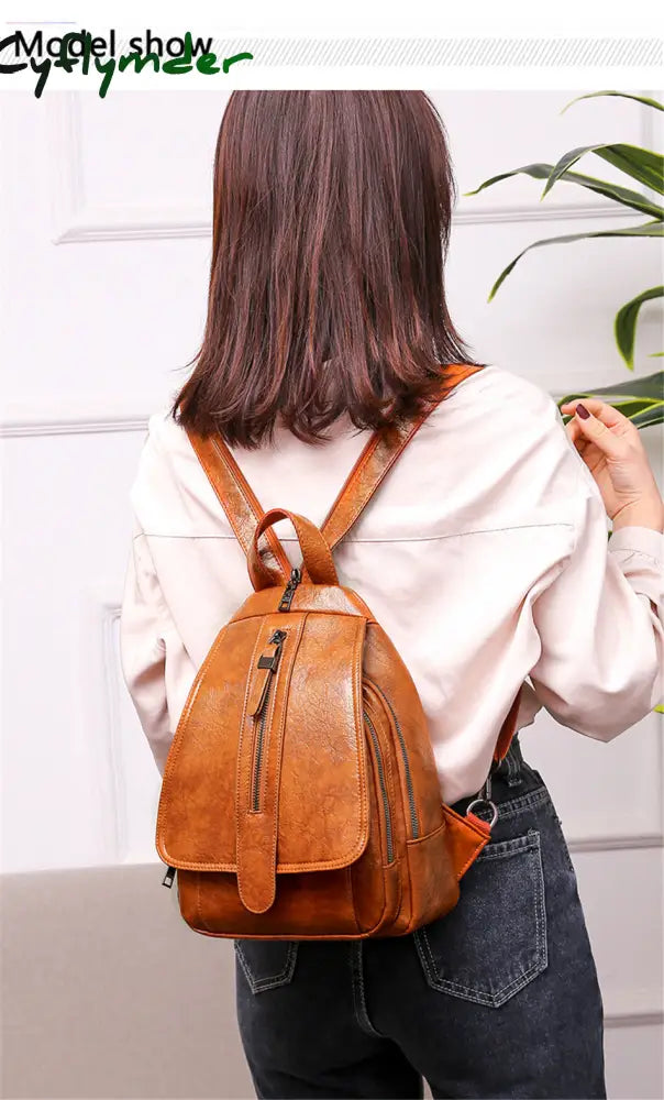 Cyflymder New Women Backpack High Quality Oil Wax Leather Chest Bag Fashion Travel Daily Backbag
