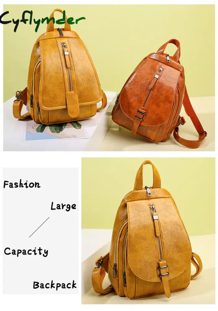 Cyflymder New Women Backpack High Quality Oil Wax Leather Chest Bag Fashion Travel Daily Backbag