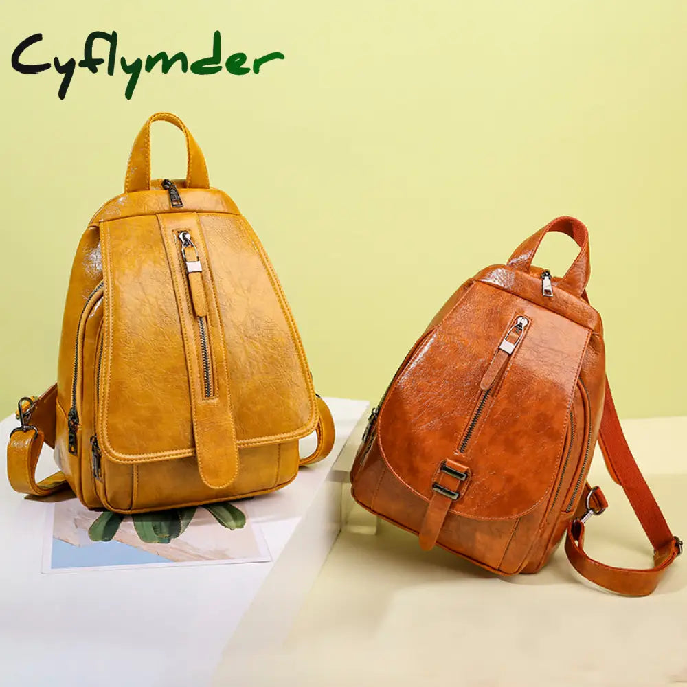 Cyflymder New Women Backpack High Quality Oil Wax Leather Chest Bag Fashion Travel Daily Backbag