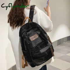 Cyflymder New Women Denim Vintage College Backpack Lady Leisure Retro Trendy Female Patchwork Book