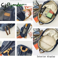 Cyflymder New Women Denim Vintage College Backpack Lady Leisure Retro Trendy Female Patchwork Book