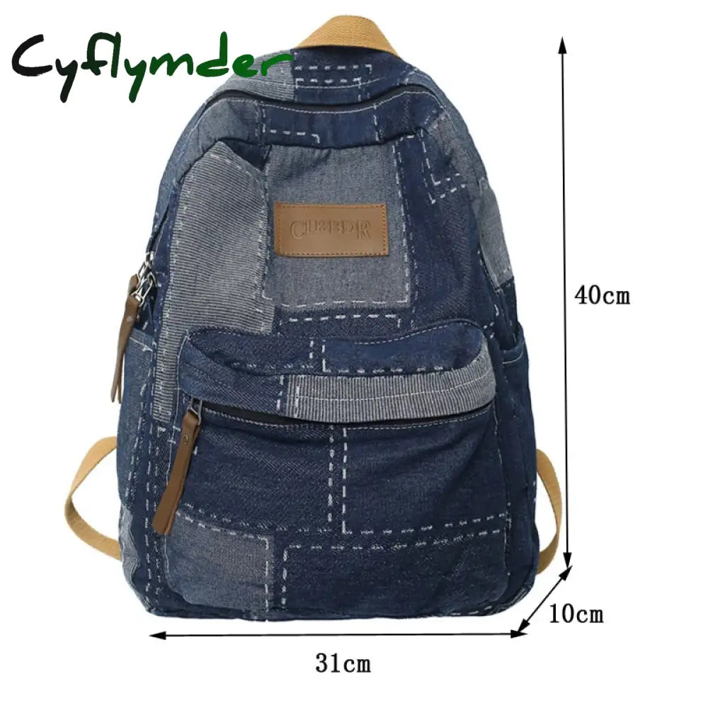 Cyflymder New Women Denim Vintage College Backpack Lady Leisure Retro Trendy Female Patchwork Book