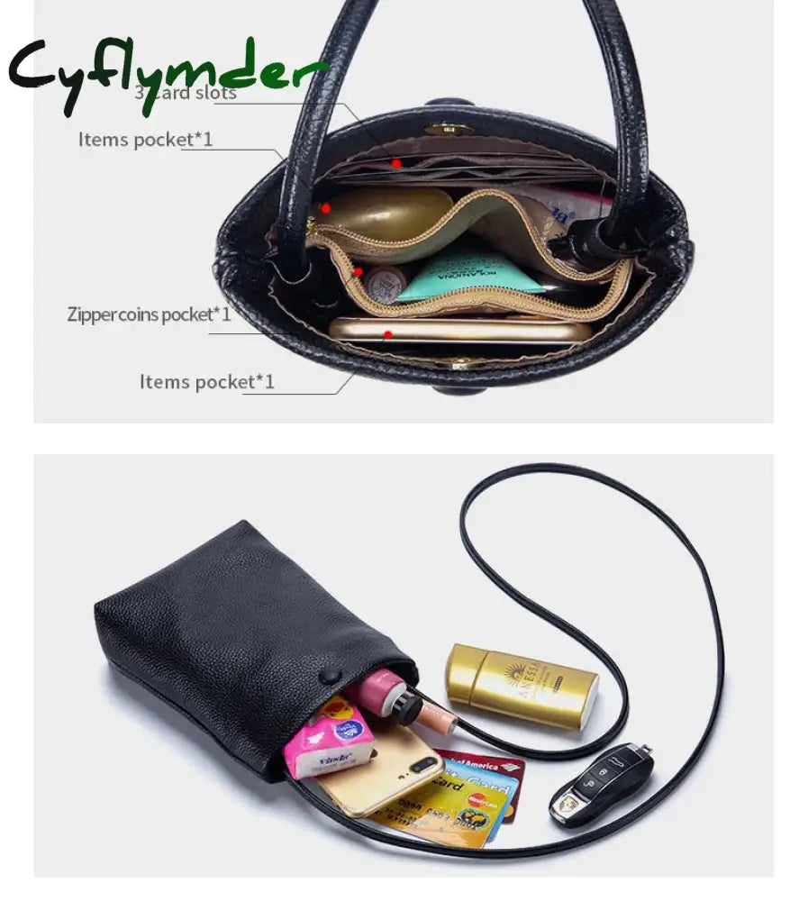 Cyflymder New Women Genuine Leather Handbags Female Large Capacity Shoulder Bags Phone Pocket Card