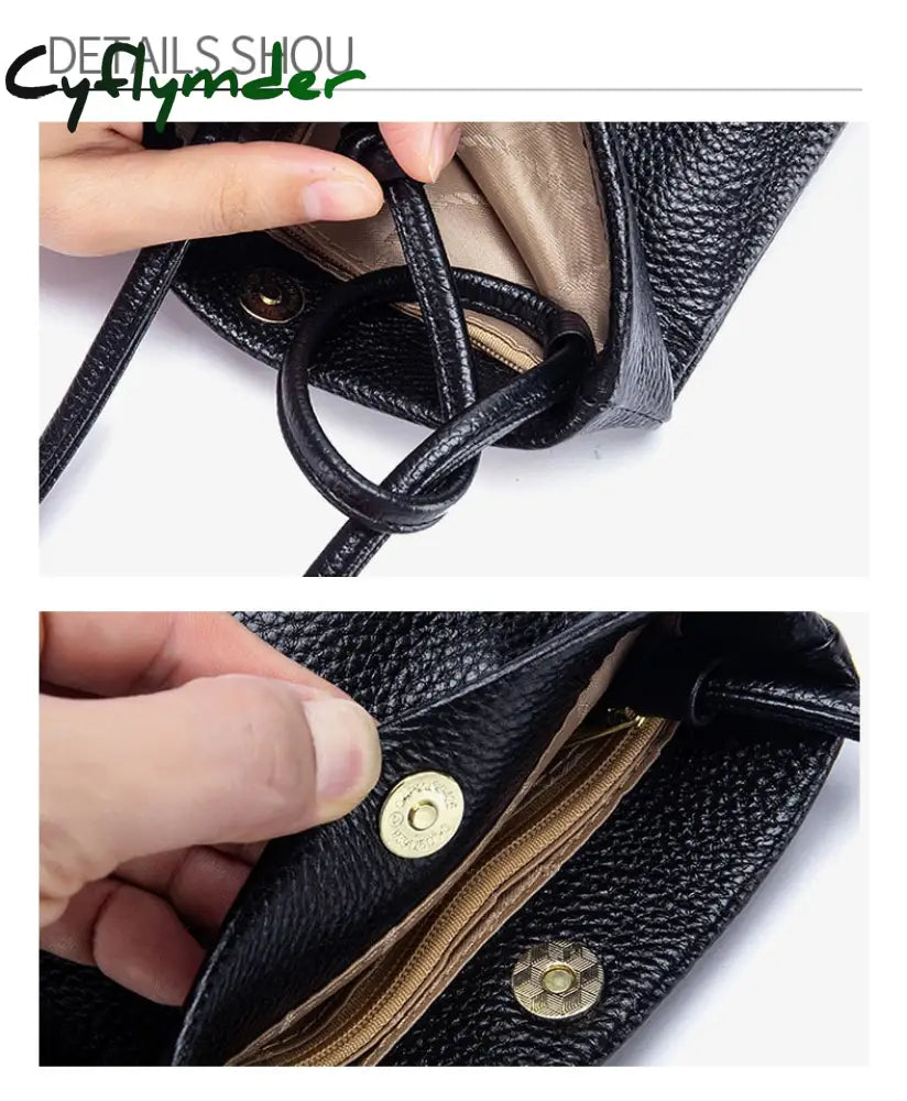 Cyflymder New Women Genuine Leather Handbags Female Large Capacity Shoulder Bags Phone Pocket Card