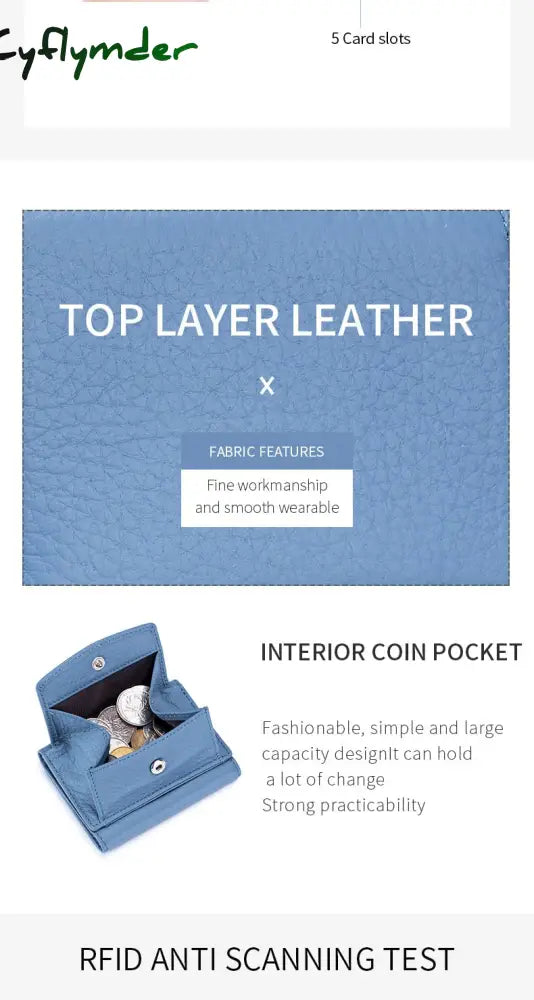 Cyflymder New Women Genuine Leather Purses Female Cowhide Wallets Lady Small Coin Pocket Rfid Card