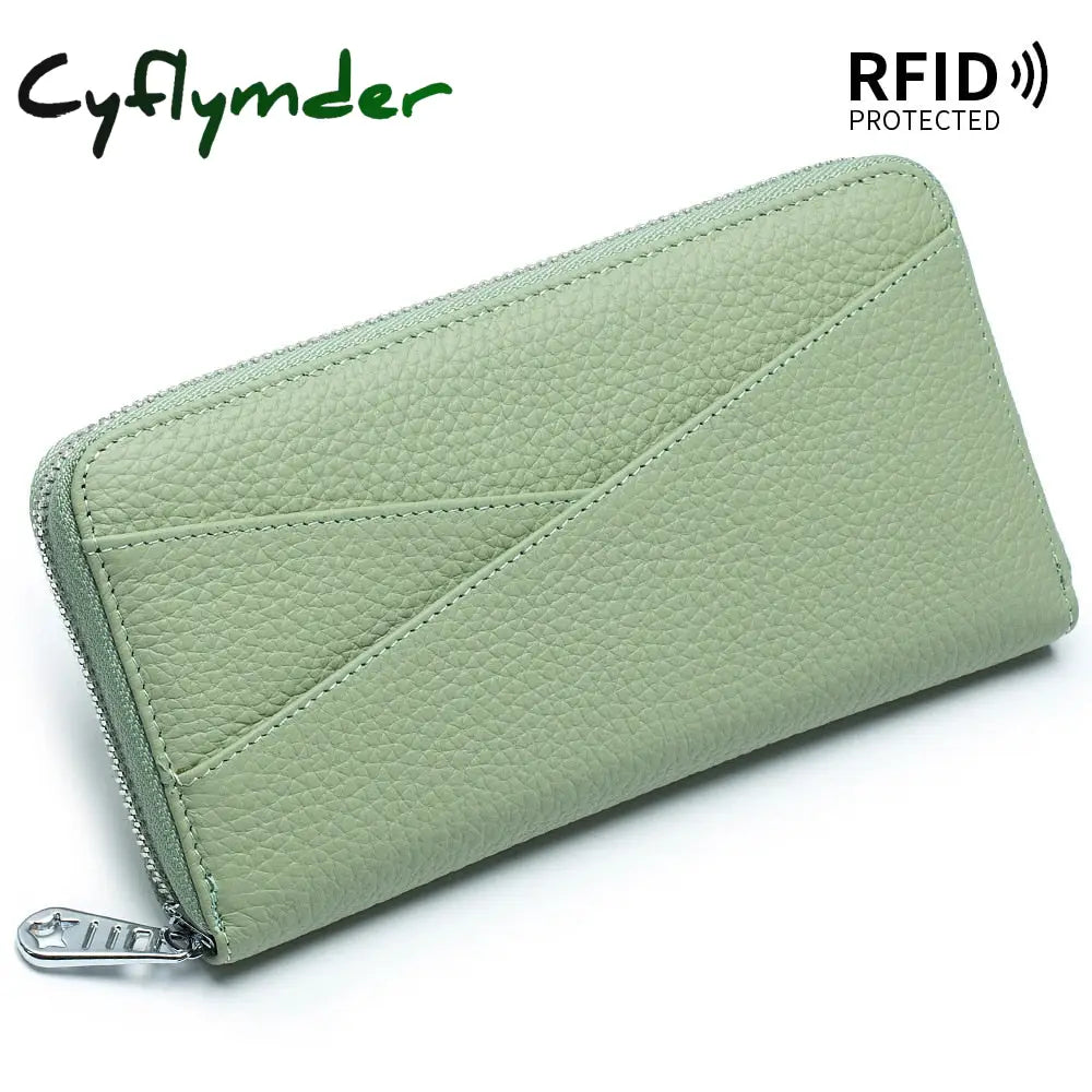 Cyflymder New Women Genuine Leather Wallets Female Long Rfid Folding Purses Fashion Soft Cowhide