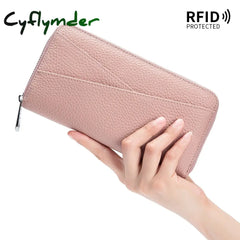 Cyflymder New Women Genuine Leather Wallets Female Long Rfid Folding Purses Fashion Soft Cowhide