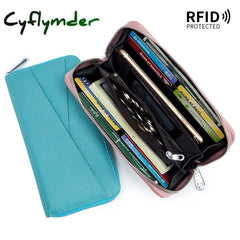 Cyflymder New Women Genuine Leather Wallets Female Long Rfid Folding Purses Fashion Soft Cowhide