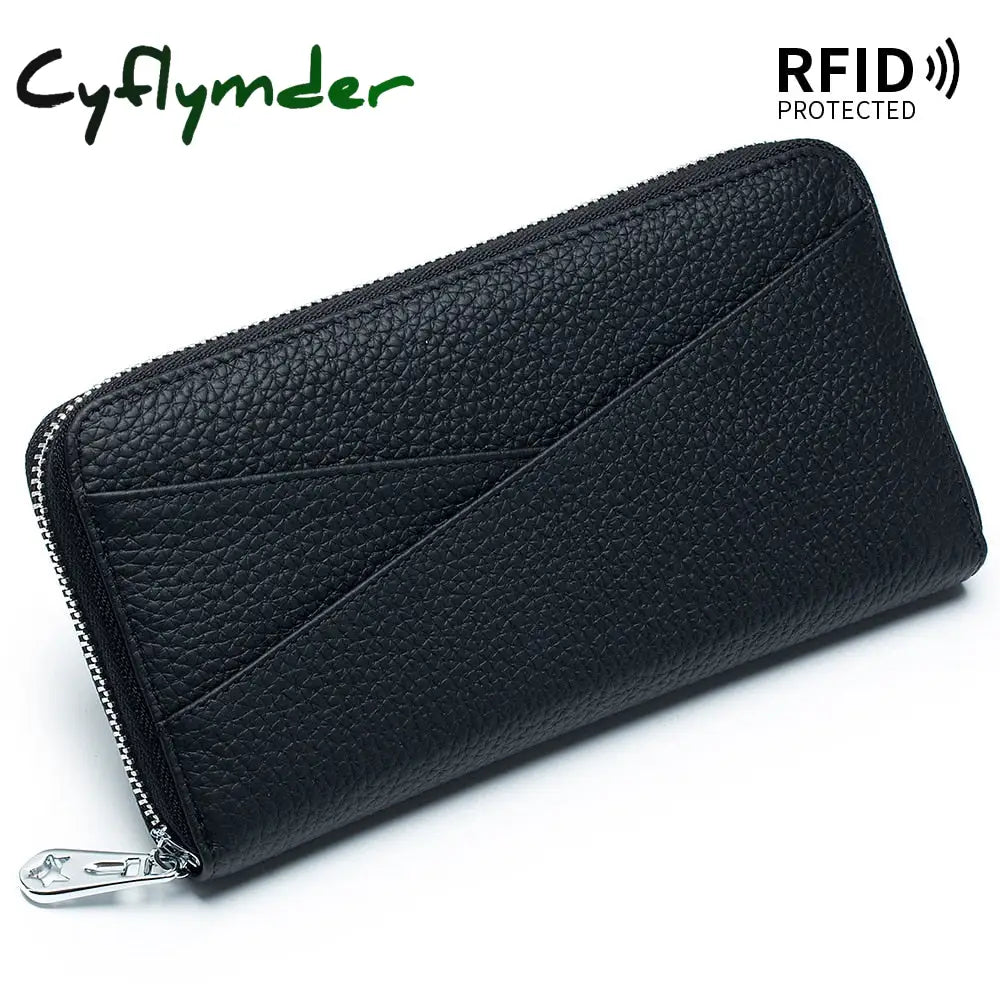 Cyflymder New Women Genuine Leather Wallets Female Long Rfid Folding Purses Fashion Soft Cowhide