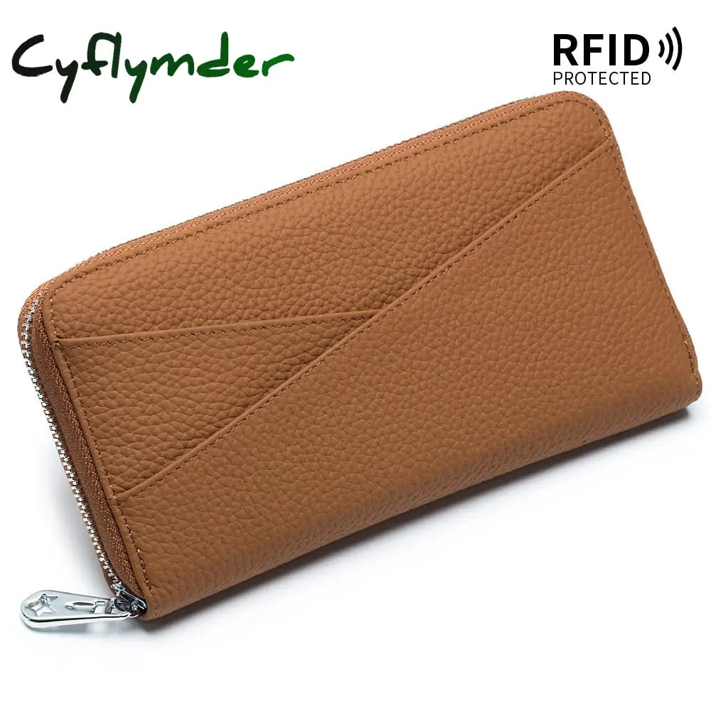 Cyflymder New Women Genuine Leather Wallets Female Long Rfid Folding Purses Fashion Soft Cowhide