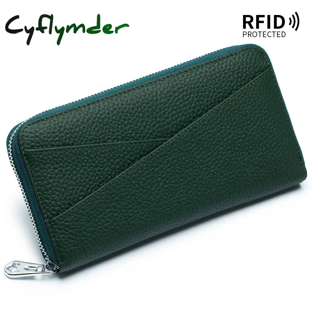 Cyflymder New Women Genuine Leather Wallets Female Long Rfid Folding Purses Fashion Soft Cowhide