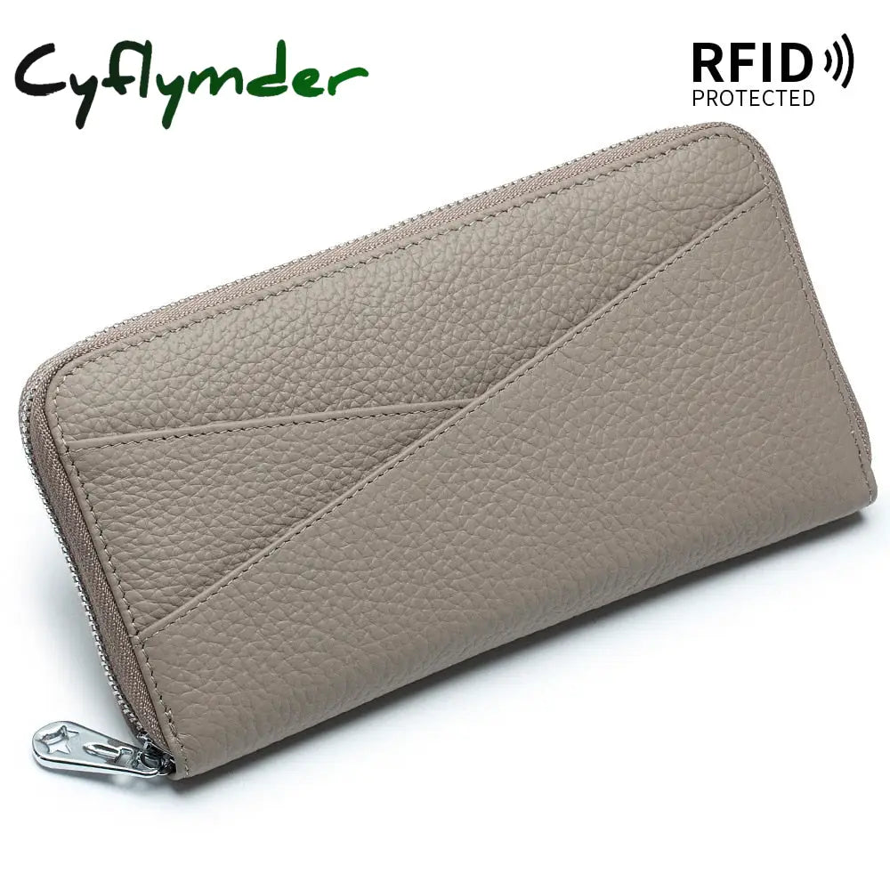 Cyflymder New Women Genuine Leather Wallets Female Long Rfid Folding Purses Fashion Soft Cowhide