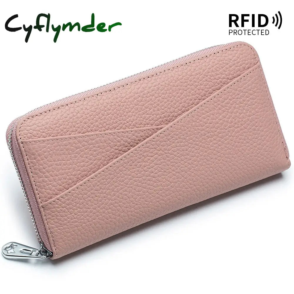 Cyflymder New Women Genuine Leather Wallets Female Long Rfid Folding Purses Fashion Soft Cowhide