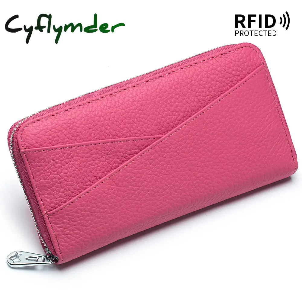 Cyflymder New Women Genuine Leather Wallets Female Long Rfid Folding Purses Fashion Soft Cowhide