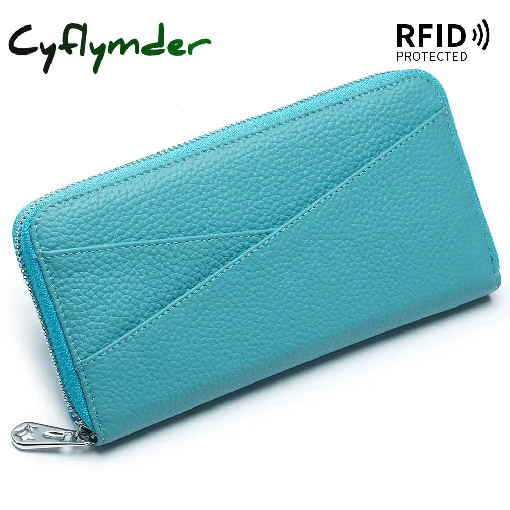 Cyflymder New Women Genuine Leather Wallets Female Long Rfid Folding Purses Fashion Soft Cowhide