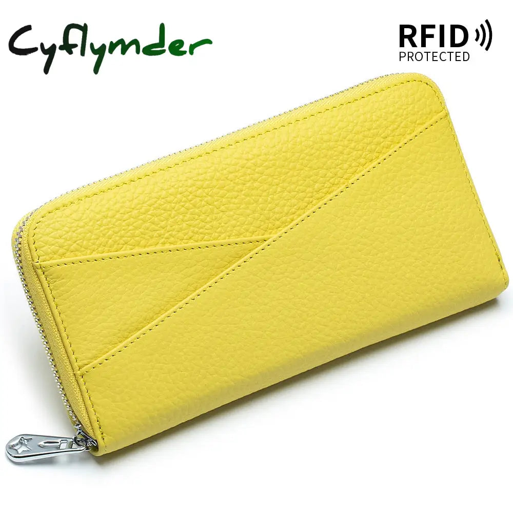 Cyflymder New Women Genuine Leather Wallets Female Long Rfid Folding Purses Fashion Soft Cowhide