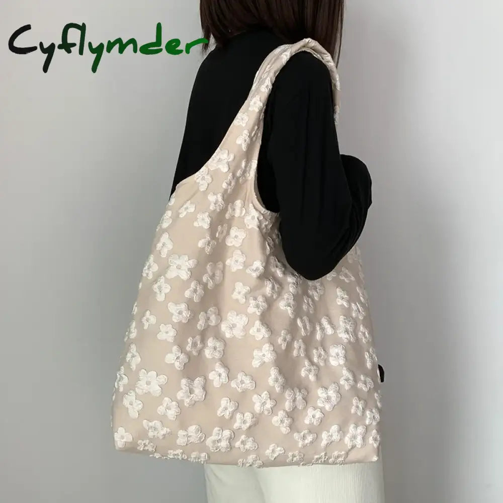 Cyflymder New Women Handbags Canvas Shopping Bags Eco Reusable Foldable Shoulder Bag Large Capacity