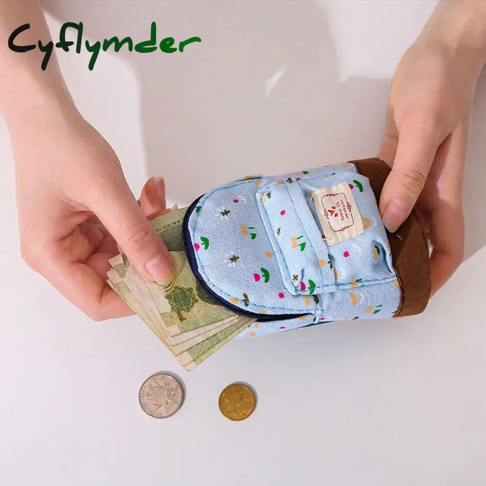 Cyflymder New Women Kids Canvas Coin Purse Floral Zipper Pouch Small Wallet Children Female Key