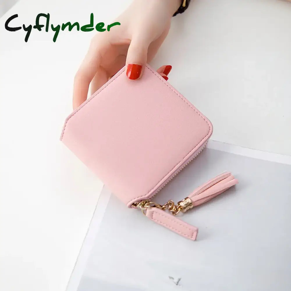 Cyflymder New Women Tassel Small Wallets Ladies Pu Leather Purse Short Coin Bag Clutch Women’s