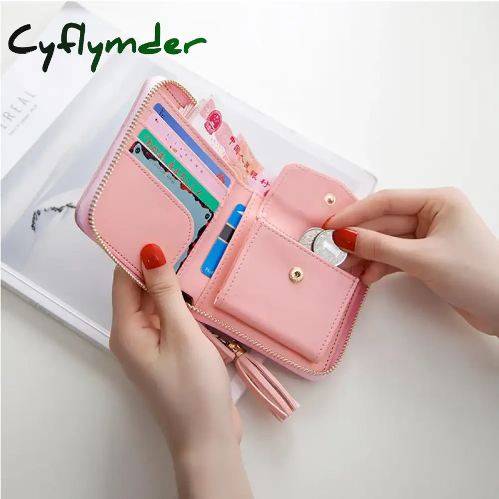 Cyflymder New Women Tassel Small Wallets Ladies Pu Leather Purse Short Coin Bag Clutch Women’s