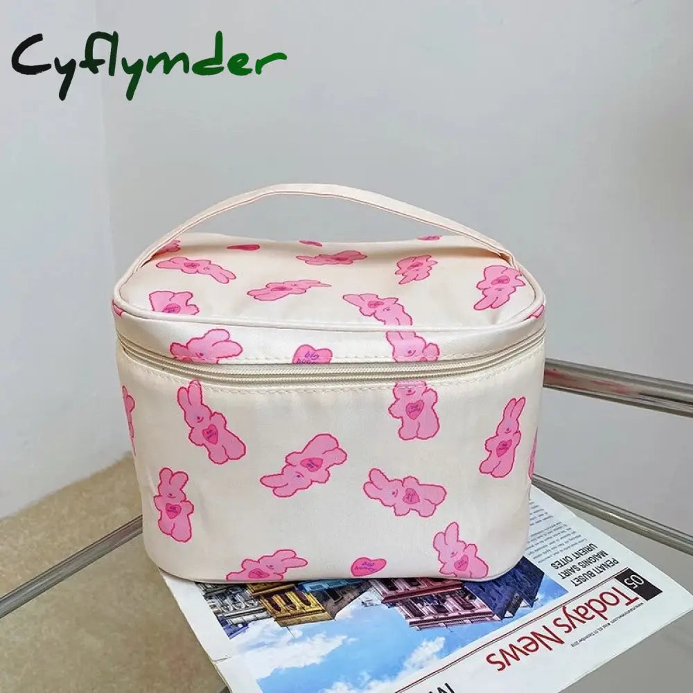 Cyflymder New Women Travel Cosmetic Makeup Bags Case Korean Bear Rabbit Plaid Toiletries Organizer