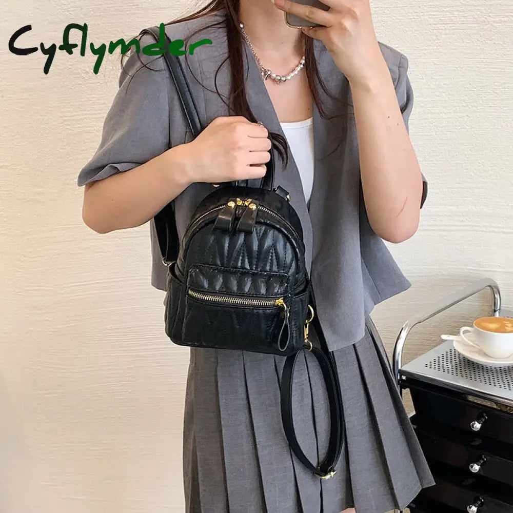 Cyflymder New Women’s Backpack Fashion Small Pu Leather Handbag Schoolbag For Girls Bag Female