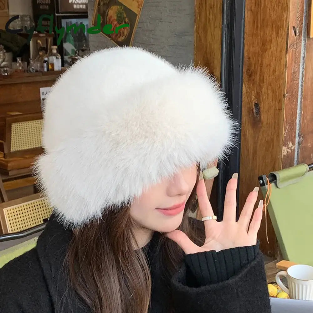 Cyflymder New Women’s Fashion Fur Cap Fur Hat Autumn And Winter Fur Hats Mongolian Hat Brimless Plush Fluffy Skiing