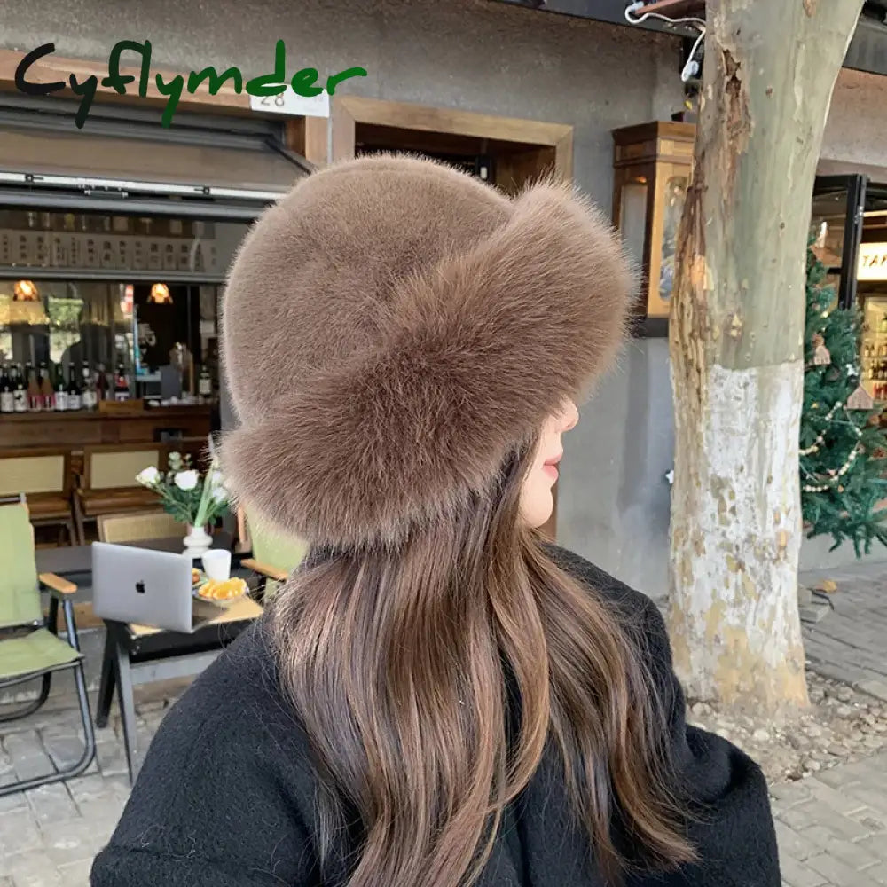 Cyflymder New Women’s Fashion Fur Cap Fur Hat Autumn And Winter Fur Hats Mongolian Hat Brimless Plush Fluffy Skiing