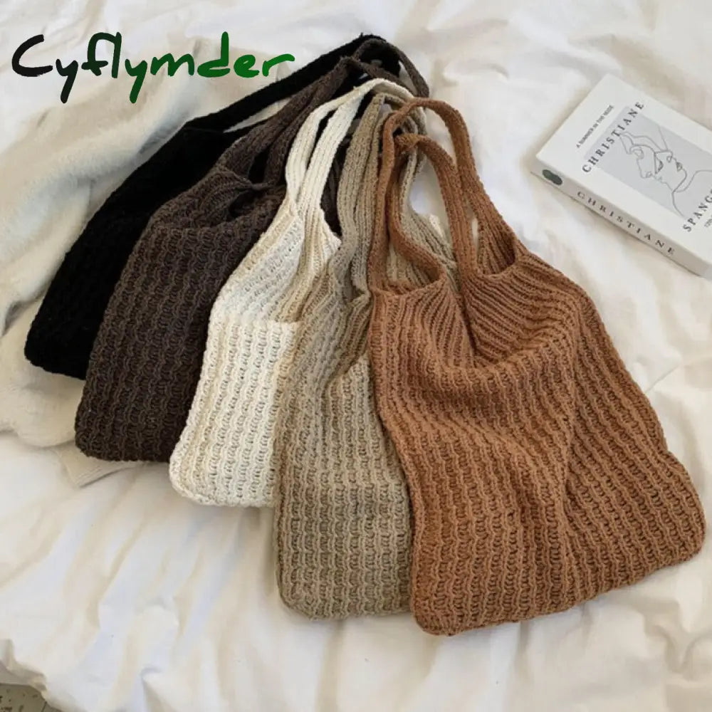 Cyflymder New Wool Knitted Shoulder Shopping Bag For Women Vintage Fashion Cotton Cloth Girls Tote