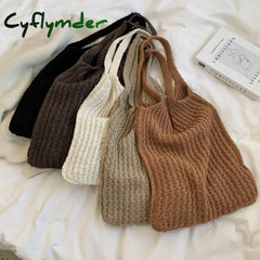 Cyflymder New Wool Knitted Shoulder Shopping Bag For Women Vintage Fashion Cotton Cloth Girls Tote
