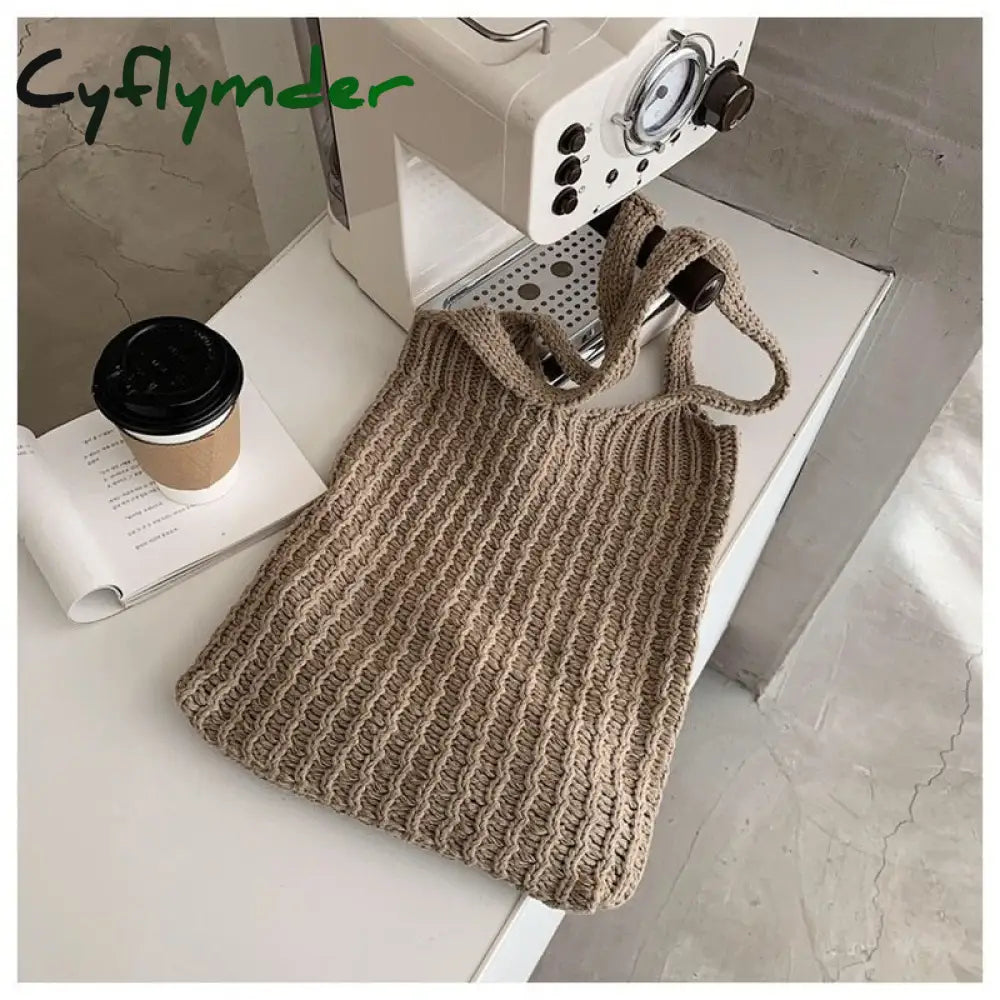 Cyflymder New Wool Knitted Shoulder Shopping Bag For Women Vintage Fashion Cotton Cloth Girls Tote