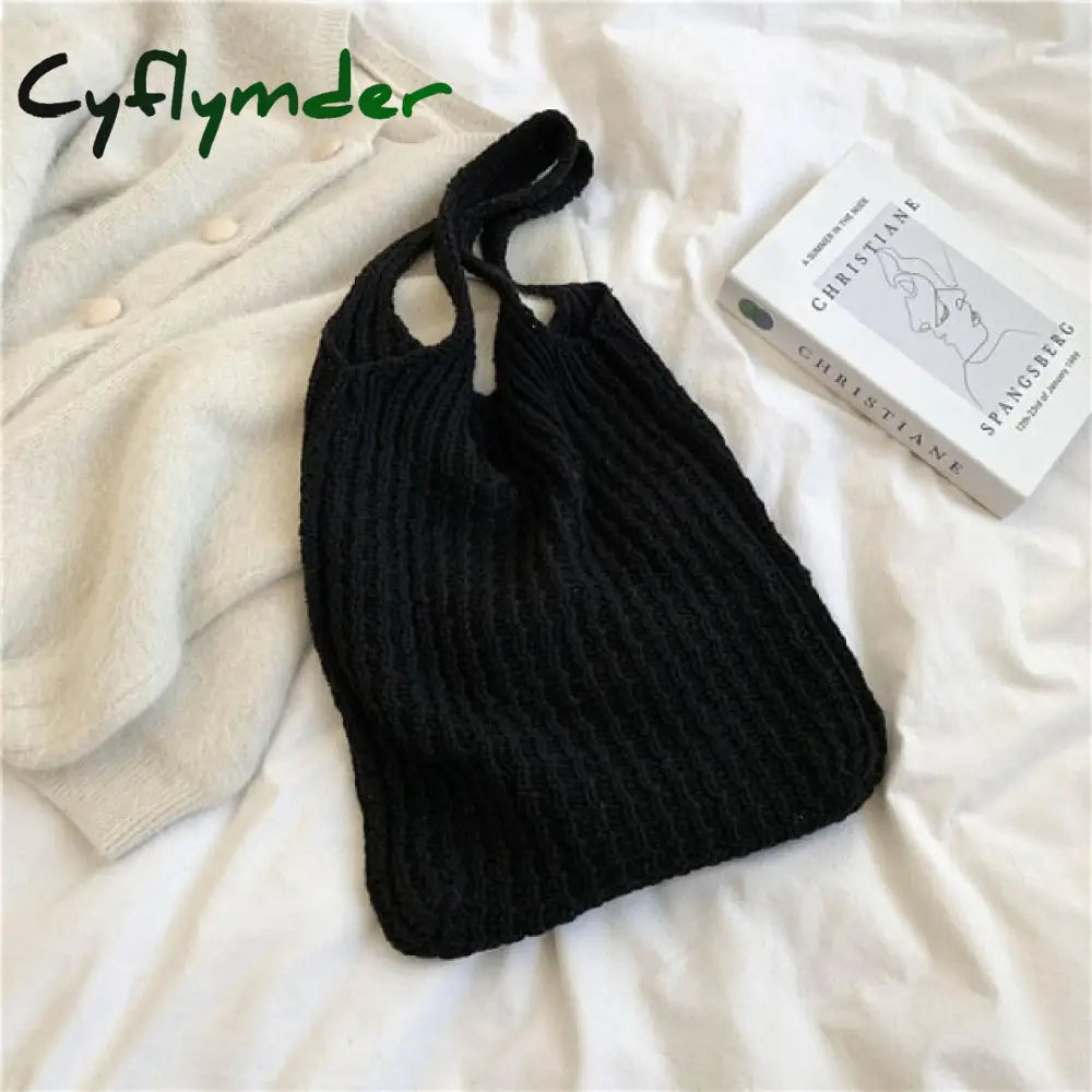Cyflymder New Wool Knitted Shoulder Shopping Bag For Women Vintage Fashion Cotton Cloth Girls Tote